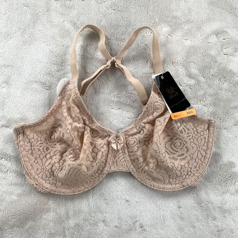 Wacoal Retro Chic Full Figure Lace Bra Nude 30DD Convertible Racerback NEW